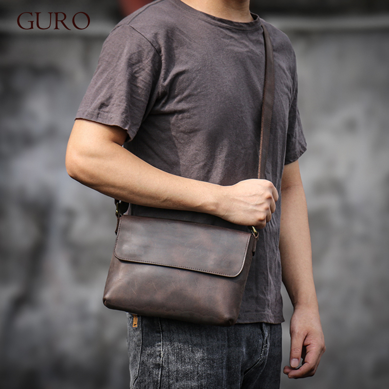 Tablet Shoulder Bag - GURO-Bolsa de Ombro de couro genuíno