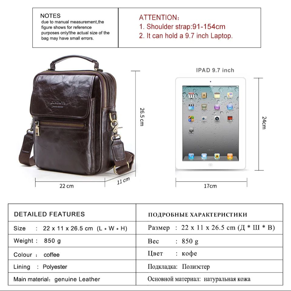Bolsa de ombro de couro genuín - Tablet Shoulder Bag avaliação e preço